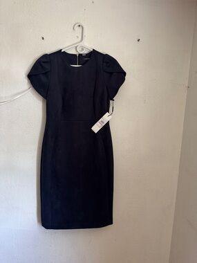 Calvin Klein Navy Puff-Sleeve Midi Sheath Dress size 6